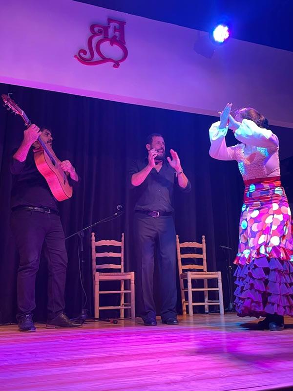Flamenco dancers and artists on stage